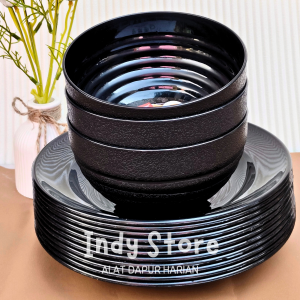 PROMO SET PIRING DAN MANGKUK RAMEN ULIR HITAM POLOS BAHAN TEBAL TERLARIS