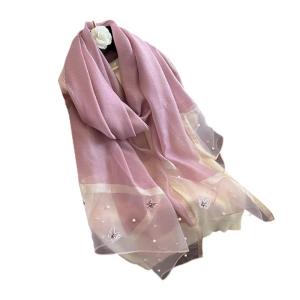 Beaded Butterfly Embellished Silk Feeling Scarf Women Hijab Stole Shawl Wrap Lightweight Fashion Accessory