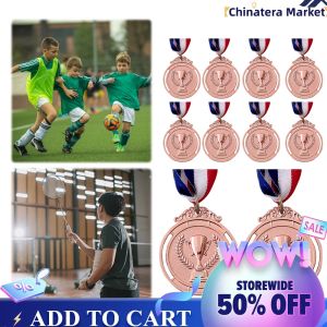 【Chinatera】 10Pcs Gold/Silver/Bronze Medal Sports Rewards with Neck Ribbon Metal Winner Medals 5cm Competition Prize Medals Trophy Pattern for Marathon Ball Games