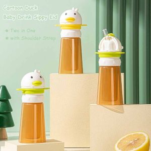 GAOSU 2 trong 1 Nắp bình nước cho bé Vịt hoạt hình có dây đeo vai Dụng cụ uống cho trẻ ăn Chống nghẹn Mũ che xoắn Nắp thay thế chai Đứa trẻ