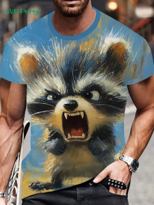 Animals Fashion Mens T-Shirt Pattern Summer Outdoor Mens Short Sleeve Trendy Round Neck Mens Tops Breathable Mens Clothing