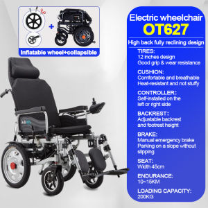 Electric wheelchair foldable lightweight four wheel walker elderly disabled intelligent automatic wheelchair full lying four wheel walker shock absorbing high back wheelchair
