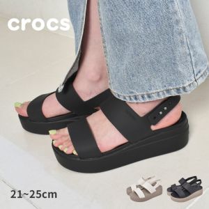 Giày sandal crocs chuẩn xịn chống hôi chân nhựa tế bào êm mềm dẻo bền đi mưa lội nước đi biển đế xuồng 4.5cm blooklyn low wedge màu full đen