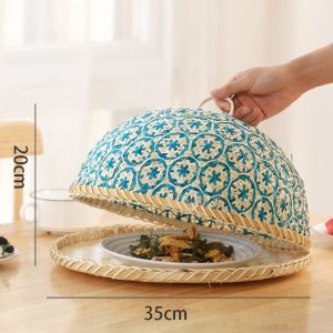 Natural handmade bamboo table cover food cover home anti-fly food cover fruit bread basket with lid