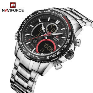 NAVIFORCE Watch for Men Waterproof Dual Display Sport Wristwatch Stainless Steel Strap Date Male Clock Relogio Masculino NF9182