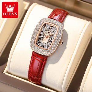 OLEVS Ladies Fashion Watch Original Casual Leather Strap Starry Diamond Dial Waterproof Ladies Watch