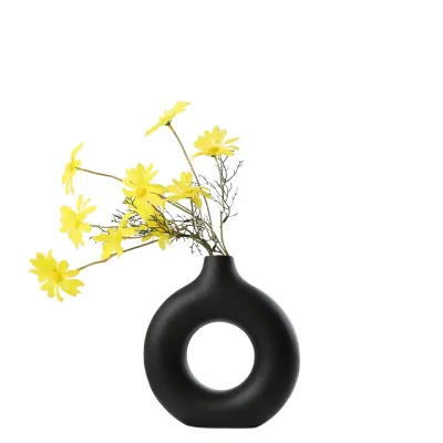 Ceramic Vase Black & White Nordic Style Donut Shape Vase Ornaments Home Decoration Flower Vase in 3 Sizes