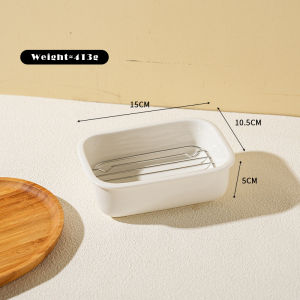 Vision 640ml/1000ml/1500ml Ceramic Baking Pan Rectangular Oil Draining Mesh Tray Oven Baking Tray with Flat Rack Non-stick Roasting Kitchenware Household Toast Barbecue Tray