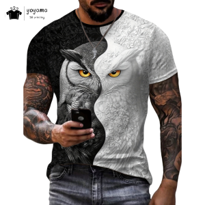 Trendy 3D Print Owl Mens T-Shirt New Breathable Men Short Sleeve Tee Fashion Oversized Men Top Trendy Versatile Mens Clothing