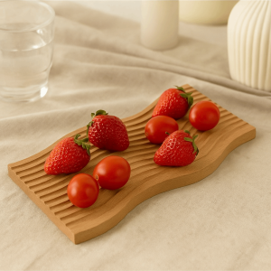 HUGHES Wavy Design Wooden Tray Modern Style Wooden Plate Fruit Tray Wide Applications High-end Quality Snack Dish Entrance Decor