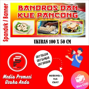 Spanduk Jajanan Bandros / Banner Kue Pancong / Spanduk  Kue Bandros / Banner Ukuran 100 x 50 cm