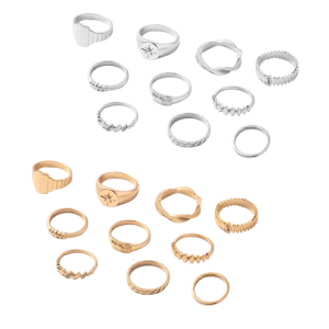 10pcs Elegant Gold/Silver Plated Rings Set Irregular Shapes Geometric Cuff Rings for Women and Girls Everyday Wear