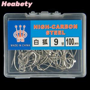 Heabety 100pcs Boxed White Fox Hooks Barbed Silver High Carbon Steel For Pelteobagrus Fulvidraco And Snapper Fishing