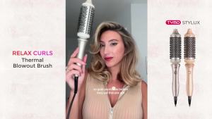 TYMO Thermal Brush Curling Brush - STYLUX 1.7 Inch Blowout Volumizer with Flexi-Fit for Hair Straightening Heated Round Styler Tool Hair Straightener and Curler 2 in 1 Dual Voltage & Light Gold