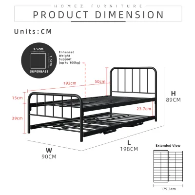 KitchenZ 6.4/6.7FT Day Bed/Pull Out Trundle/Pop up Bed Frame Katil Besi Powder Coat Metal/Linen Fabric - 0045/0055
