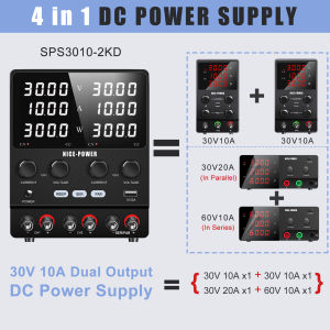NICE-POWER Adjustable Digit Dual Channel Lab Power Supplies Voltage Regulator Multiple Output 30V 10A 5A 60V Series Parallel