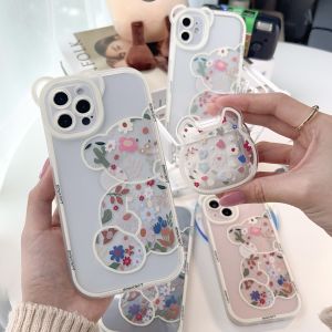พร้อมส่งในไทย🧸T3S109&A4 Set Case เคสขอบกล้องหมีลายหมีดอกไม้ เคสหมี สำหรับ iPhone case เคสไอโฟน+เคสหูฟัง 14Pro14Promax