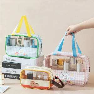 Transparent PU Makeup Bag Zipper Large Capacity Womens Multifunctional Cosmetic Pouch Travel Beach Storage Handle