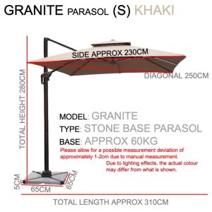Square Patio Umbrella with Stone Base – Ideal for Outdoor Cafe Hotel Garden Carpark or Home Balcony Shade Parasol