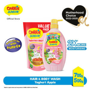 CARRIE JUNIOR Hair & Body Wash - Yoghurt Apple (700g + 475g) Nourishing & Moisturising Skin | Kids Shower