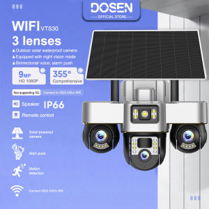 DOSEN VTS30 Solar IP66 Wireless Outdoor waterproofing Three lens Wifi CCTV Camera Built-in Battery 4G Sim Card Using the V380 Per APP
