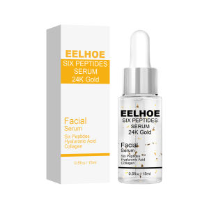 Eelhoe 24K Gold Six Peptides Serum Moisturizing Fade Fine Lines Lift Firming Facial Skin Hyaluronic Acid Anti-Wrinkle Anti-Aging Serum Recover Damage Skin 15ml