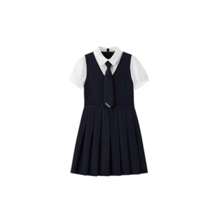 HEALMEYOU Short Sleeve Kids Fake Two Dress Preppy Style Pleated Summer Girls Dresses Elegant Skirts Children A-line Dress Girl
