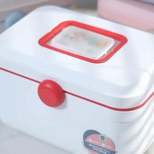 Aka Red White 2 Layer Medicine Box  Multipurpose Cosmetic Storage Box & Stationery Organizer  Portable Large Capacity First Aid Kit