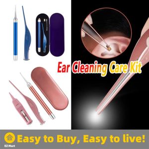【Fast Shipping】 Ear Pick Set Luminous Ear Spoon Tweezers Ear Wax Removal Tool LED Light Earpick Storage Box Baby Ear Cleaning Care Kit LED-Earpick-Kit