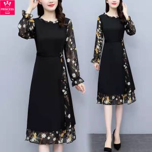 Chiffon Stitching Dress Women Plus Size Summer Popular Womens Clothing Slim-Fit Slimmer Look Temperament Skirt