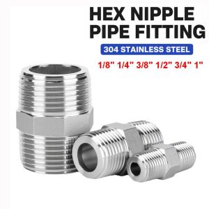 GTRBFDS 1/8 1/4 3/8 1/2 3/4 1" Pipe Fitting Connector 304 Stainless Steel Male Thread Hex Union Durable Hexagonal Thread Adapter