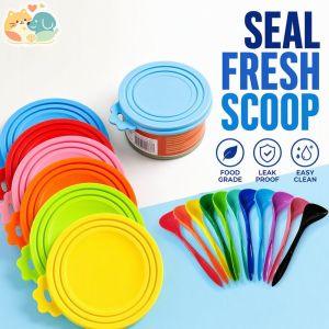Reusable Silicone Pet Food Can Cover With Spoon Universal Seal Lid For Cat Dog Food Bpa Free Food Grade Dishwasher Safe
