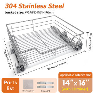DEG 304 Stainless Pull Out Dish Rack Pull Out Basket Tray full out Basket Cabinet Kitchen Organizer