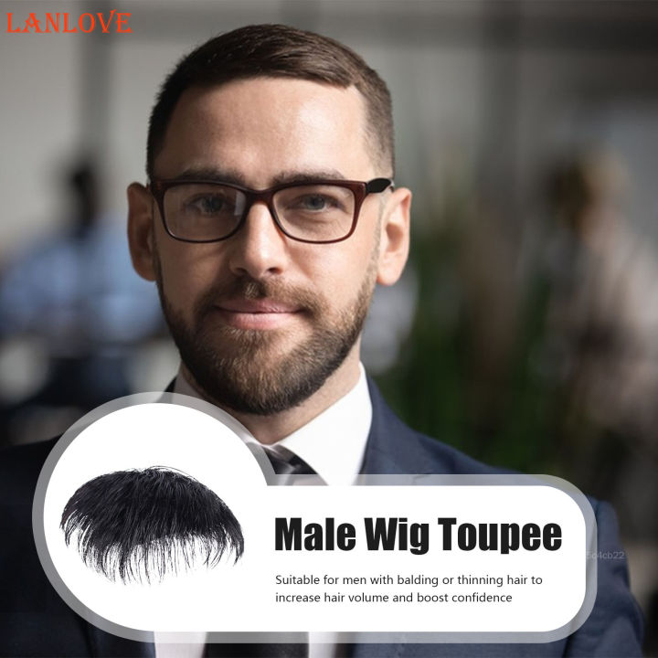 LANLOVE Men's Wig Pieces Realistic Thick Hair Soft Fluffy Straight Wig