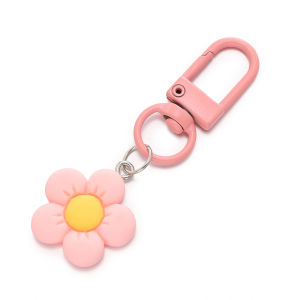 10pcs Flower Keychain Split Rings Colorful Keyfob Charm For Backpack Keyring Decoration
