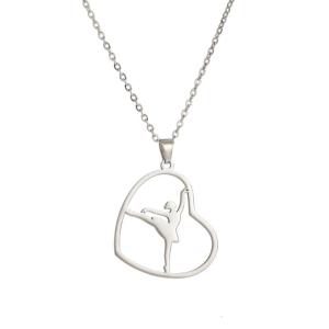 Elegant Heart Pendant Necklace Gymnastics Charm Necklace Adjustable Chain Necklace Stainless Steel Texture for Girls