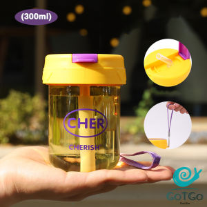 GotGo แก้วน้ำพลาสติก ใส่น้ำ ใส่นม 300ml ใช้ มีหลอด/เปิดฝาดื่มได้ Plastic cup
