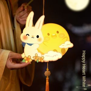 DFVDS จีน โคมไฟเทศกาลกลางฤดูใบไม้ร่วง งานฝีมือ DIY ไม่ซึมน้ำ ชุดวัสดุโคมไฟเทศกาล แบบดั้งเดิม เรืองแสง โคมไฟมือถือสไตล์โบราณ วันไหว้พระจันทร์