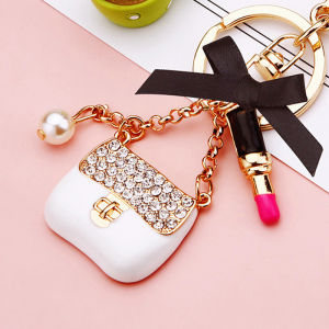 Free Shipping Pearl-Style Small Handbag Car Keychain WomenS Bag Accessory Metal Keychain Ring With Rhinestone Embellishments A Small Gift