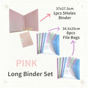 Long Binder Set 5 Holes Binder+8pcs File Bags Paper Organizer File Folder Loose Leaf Bags File Case