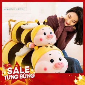 Gấu bông Heo con cosply chú ong nằm - Gấu Bông Ong Vàng Khổng Lồ Thú Nhồi Bông Chú Lợn vàng Siêu Cute giá rẻ