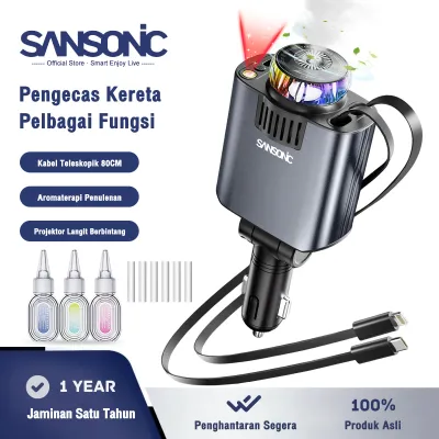 SANSONIC Car Charger 5in1 USB Type-C Power Adapter 45W Phone Charger With Roof Starlight Aromatherapy Air Freshener For IOS Android