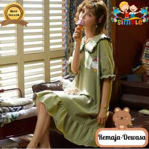 Daster Wanita Import Kerah Rempel Gaya Korea Musim Panas Bahan Katun Dingin Size M-XXL / Daster Pendek Hijau Rumbai Rumbai