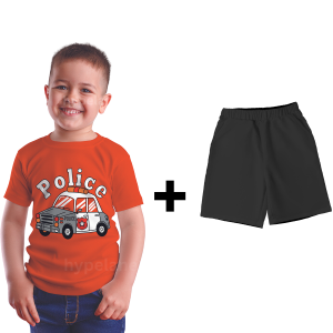Baju Kaos Setelan Anak Laki Laki Distro Gambar Mobil Polisi Import Usia 1 - 10 Tahun - Hypelane Kids