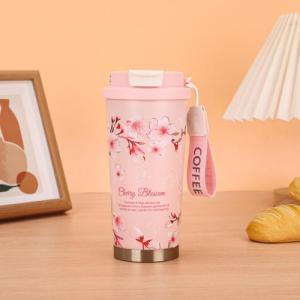 Kpop black&pink 600ml coffee cup large capacity stainless steel insulated cup straw cup portable Thermos Cup beverage