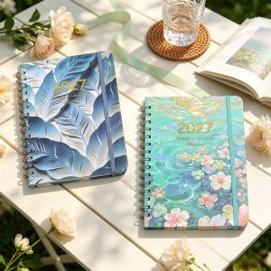 WOODP Floral Pattern 2027 Planner Notebook Spiral Bound A5 A5 Agenda Book Diary Book Portable Schedule Book for Work Office School Supplies
