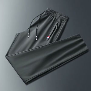 ultrathin new summer three-color label zipper foot zipper trousers Mens Ice silk drawstring stretch pants  mesh