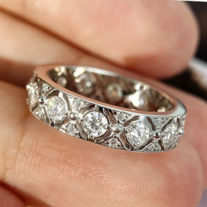 Certified 1.32cttw D Color All Moissanite Wedding Ring for Women 100% 925 Sterling Silver Wide Eternity Band Luxury Jewelry Gift