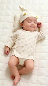 Newborn Baby a Boneless-style pure cotton half-back shirt for all seasons 200 Cotton wool top for infants and toddlers comes with a baby hat