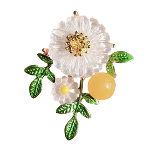Sophisticated Daisy Brooch Green Leaf Flower Lapel Pin Daily Wear for Jackets Scarf Hats Wedding Accessory